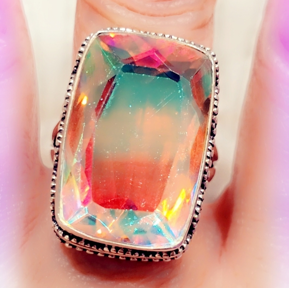 Custom Made Faceted Mystic Topaz Sterling Gemstone Ring